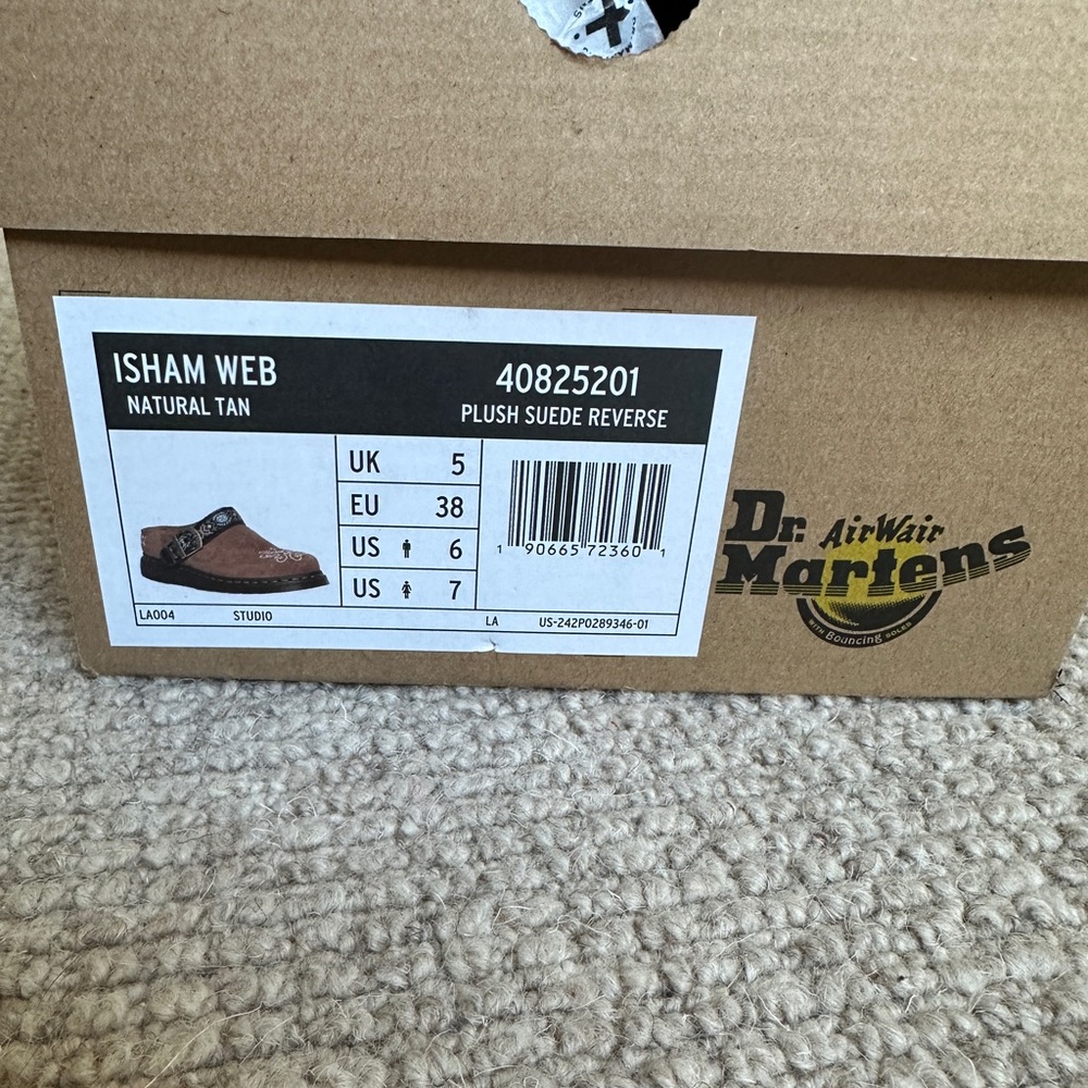 Dr. Martens Brown Suede Embroidered Buckle Clogs - Picture 7 of 7